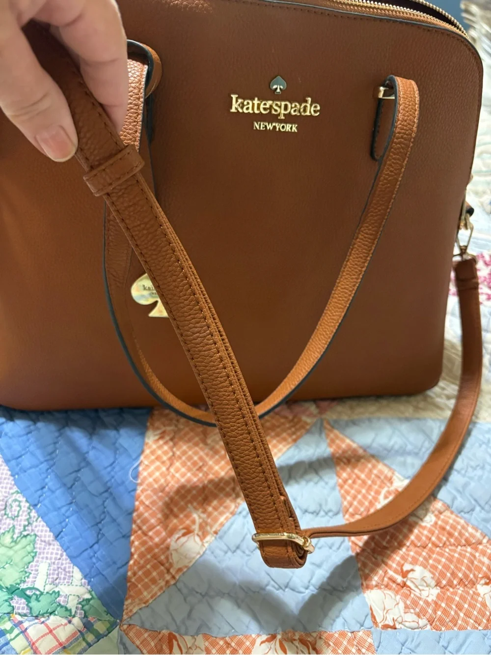 kate spade tan leather dome satchel with gold-tone hardware